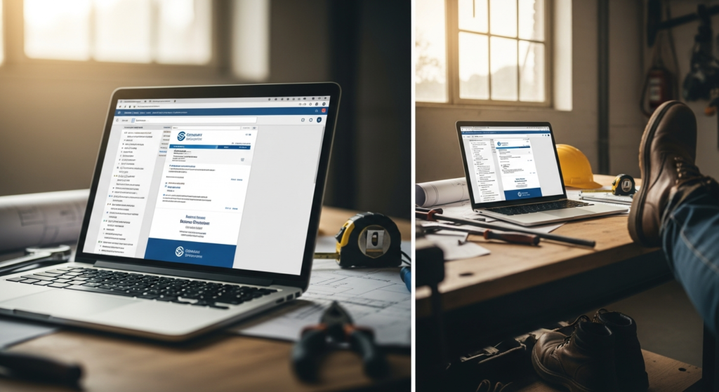 Laptop showing a professionally formatted trade business email