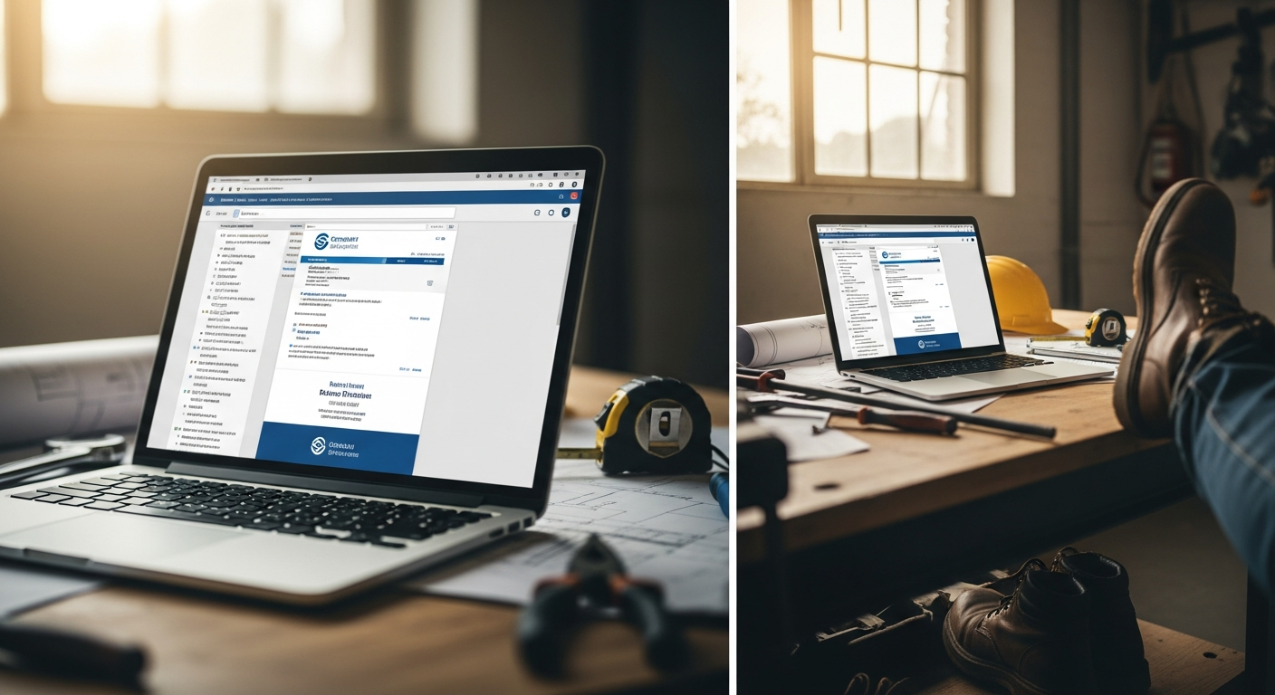 Laptop showing a professionally formatted trade business email