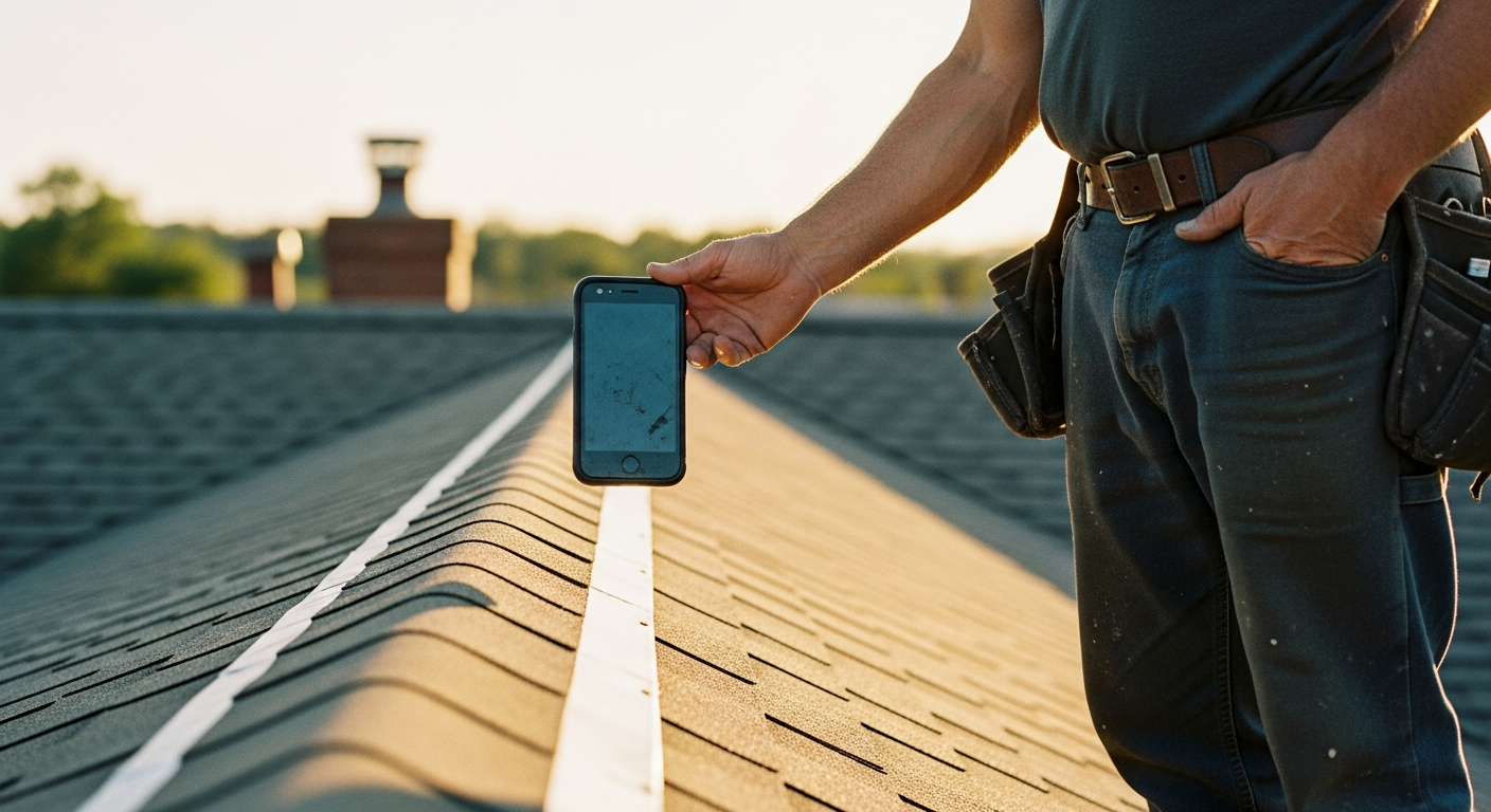 Tradesperson taking a phone photo of a finished job